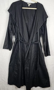 Eileen Fisher XL 100% Bio Leinen Trenchcoat schwarz Kapuze Gürtel Taschen offen - Bild 1 von 8