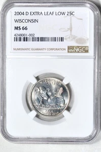 2004-D 25C WI Extra Leaf-Low State Quarter NGC MS66 - Picture 1 of 2