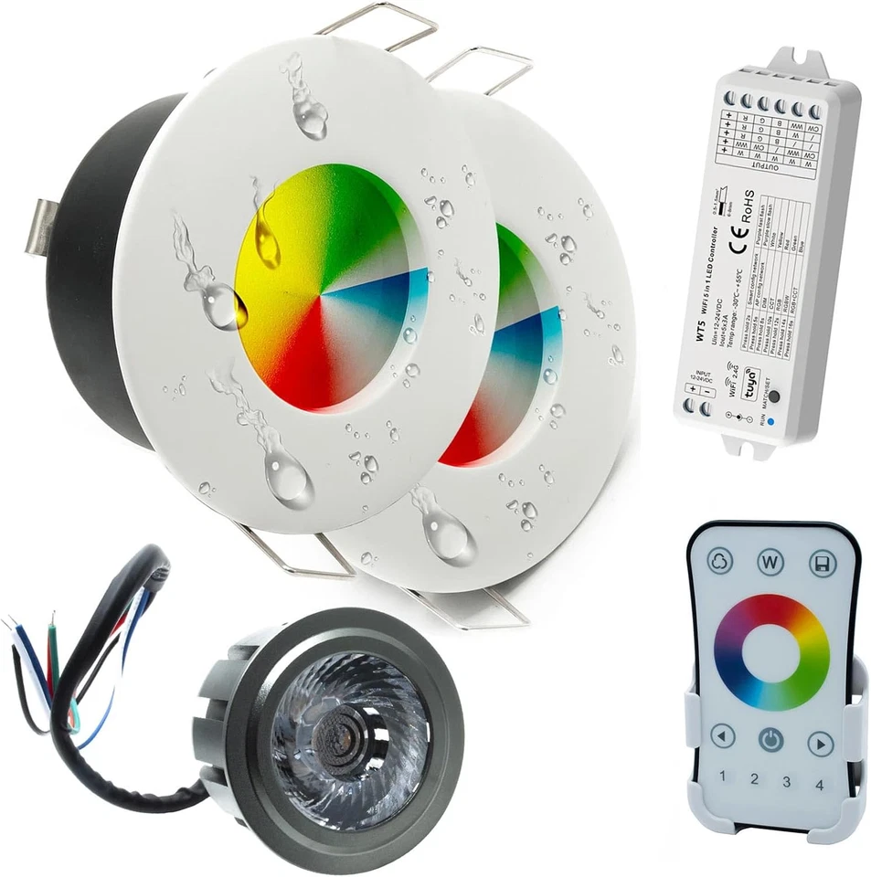 Planetitaly KIT 2Pcs Faretti Cromoterapia LED RGB RGBW 12W IP65 24V Incasso Box