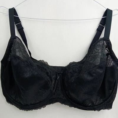 Lane Bryant Cacique Unlined UnderwireFull Coverage Black Lace Semi Sheer Bra 40i - Image 1 of 4