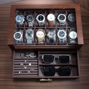 KAMIER 12 Slots Watch Box Case Organizer Display for Men,Two-Tier Wooden Watch B - Picture 1 of 5