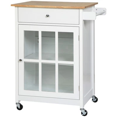 HOMCOM Carrello da Cucina Multiuso con 4 Ruote in Legno Bianco 67x48x86.5cm - Image 1 of 4