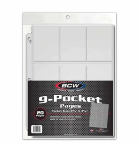 (100) BCW 9 Pocket Standard Size Card Pages NEW (5 x 20ct. Packs) - Picture 1 of 3