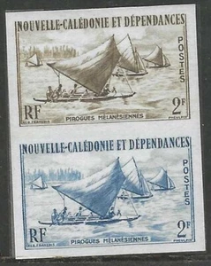 FRANCE NEW CALEDONIA 1940 TWO FRANCS IMPERF COLOR TRIALS SET SETENANT - Picture 1 of 1