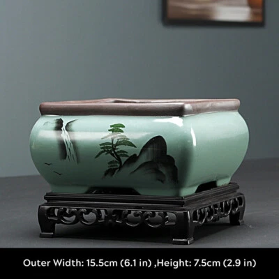 Maceta Bonsai con Bandeja 6" Cuadrada Arte Chino Esmaltada Alta Calidad Teal Cerámica Maceta Foto 1 de 4