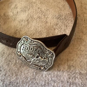 Cody James Boys 24 Brown Leather Belt Cowboy Up Buckle Western Rodeo Champion - Picture 1 of 8