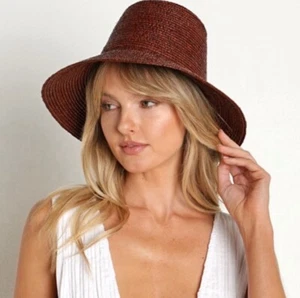 JANESSA LEONE RAFFIA STRAW BUCKET WIDE BRIM SUN HAT SIZE S - Picture 1 of 10