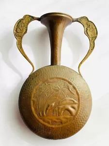 Big Antique Vintage Copper Hand Made Engraved Vase Jug Israel Judaica - Picture 1 of 8