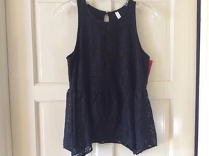NWT Women’s Black Lace Sleeveless Asymmetrical blouse SZ M - Picture 1 of 3