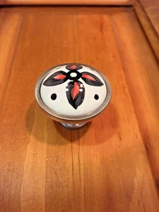 NEW NICKEL AND CERAMIC ORANGE FLOWER ROUND CABINET KNOB KNOBS FREE SHIPPING - Picture 1 of 2