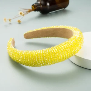 Thick Sponge Wide Edge Headband Beaded Full Crystal Yellow Color - Picture 1 of 7