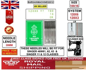 SINGER46W62 CYLINDER ARM 128X6,128X3,1731 LR SIZE=100/16 INDS SEWING MCHN NEEDLE - Picture 1 of 4