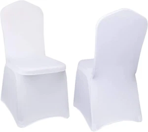 Chair Cover White Polyester Spandex Banquet Chair Covers Slipcover Flat Front St - Picture 1 of 12