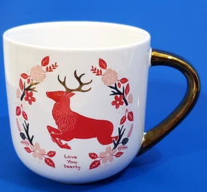 Kaffeebecher Tasse Rothirsch springend goldfarbener Henkel ''Love You Deerly'' - Bild 1 von 8