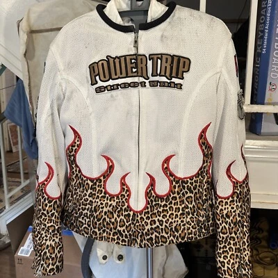 power trip motorcycle jacket Women Size Small Regular White Leopard Print 2 Pc - Image 1 of 4