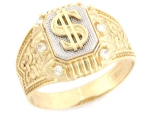 10k or 14k Two Tone Real Gold CZ Dollar Money Fancy Mens Ring - Picture 1 of 4