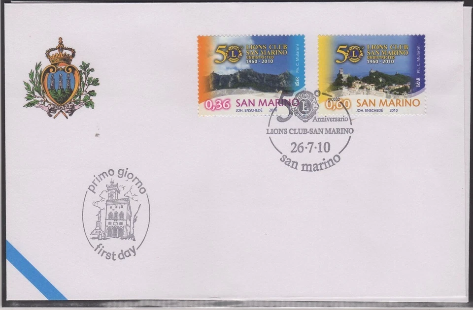 San Marino 2010 Sobre Del Primer Día Lions Club - Imagen 1 de 1