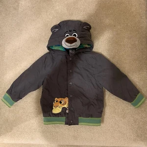 Disney Store Jungle Book Baloo Ears Hooded Button Grey Jacket Kids Size 4 110/56 - Picture 1 of 12
