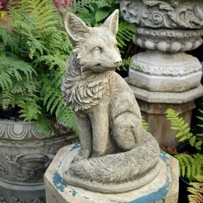 Regal Fox Stone Statue | Outdoor Animal Garden Ornament Decor Wildlife Sculpture - Image 1 of 3