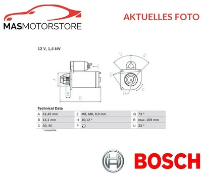MOTOR ANLASSER STARTER BOSCH 0 986 022 121 A FÜR FORD AUSTRALIA FIESTA 1.6L - Image 1 of 4