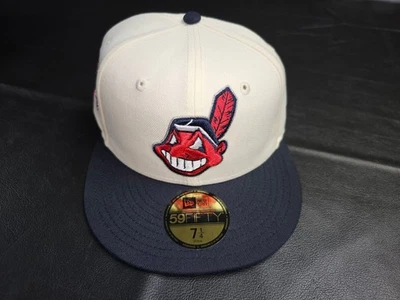 NEW Cleveland Indians Chief Wahoo New Era Fitted 7-7 3/8 Jacobs Field White/Navy - Image 1 of 4