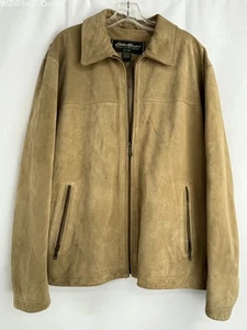 Vintage Eddie Bauer Men's Outdoor Tan Khaki Full Zip Leather Coat Size Large - Picture 1 of 11