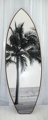 Acrylic Glazed Monochrome Palm Tree Surfboard Wall Art 36"x11.5" - Image 1 of 3