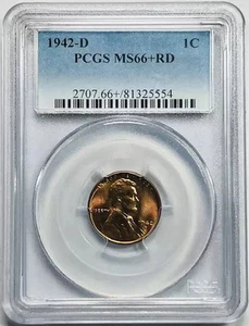 1942 D Small Cents Lincoln Wheat Penny PCGS MS-66+ Plus RD Red - Picture 1 of 2