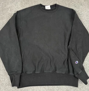 Vintage Champion Sweatshirt Mens M Reverse Weave Blank Black Y2K Pullover Casual - Picture 1 of 10
