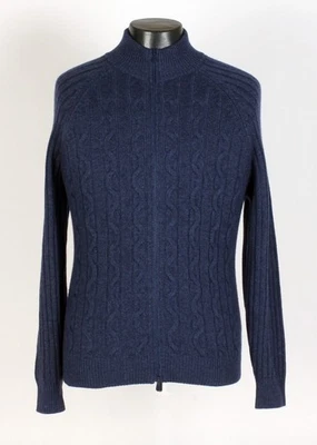Brunello Cucinelli Cashmere Full Zip Cable Knit Sweater - Blue  M - $3495 Retail - Image 1 of 4