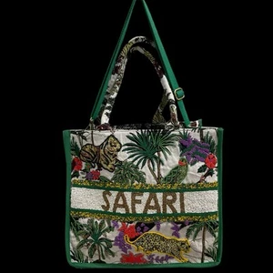 America & Beyond AFRICAN JUNGLE SAFARI BEAD EMBELLISHED TOTE NWT FREE SHIPPING - Imagen 1 de 12