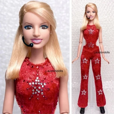 BRITNEY SPEARS Custom Barbie Doll 2000 Grammys Red Jumpsuit Outfit Restyle OOAK - Image 1 of 4