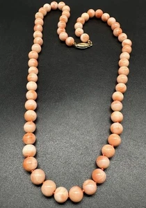 Vintage 14k Gold Angel Skin Pink Coral Elegant Beaded Necklace 18in - Picture 1 of 8