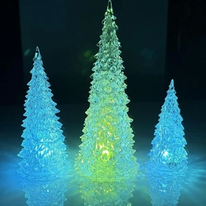 3pcs Light Up Acrylic Christmas Trees Set 5" 7" 9" LED Xmas Table Decor Village - Picture 1 of 9