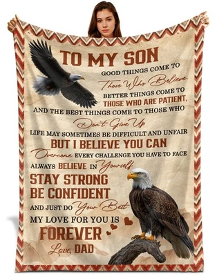 Cobertor personalizado para meu filho coisas boas vêm Sherpa presente de lã do pai - Imagem 1 de 4