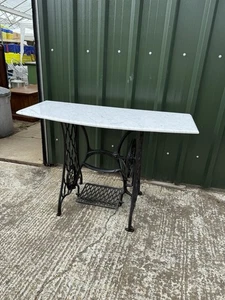 Vintage Cast Iron Garden Table with cut granite Top Serata sewing machine base . - Picture 1 of 9