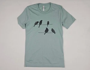 BELLA + CANVAS Womens Dusty Blue BIRDS ON WIRE Tee Top T-Shirt Size S - NEW - Picture 1 of 3