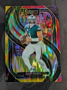 2024 Select Jalen Hurts Premier Level Red Yellow Shock Prizm Eagles - Picture 1 of 2