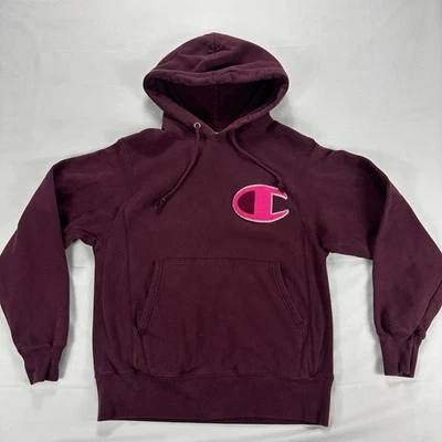 Champion Sudadera con Capucha Tejido Inverso Pequeña Granate Borgoña Rosa Logo C Pullover Foto 1 de 4