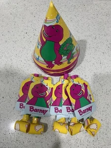 Vintage 1992 Barney & Baby Bop Birthday Party Hats & Blowouts 1992 - Picture 1 of 9