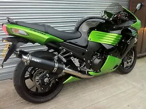 Kawasaki ZZR 1400 2008-2011 Pair of Powder Black Round Exhausts Cans. Road Legal - Picture 1 of 1