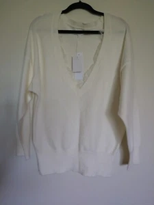MWT Adyson Parker Lace Trim V Neck Chalk Sweater Women's Large Extra Soft - Picture 1 of 9