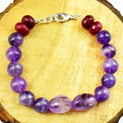 183.00 Cts Earth Mined 7 Inches Long Ruby & Amethyst Beads Bracelet NK 46E147 - Image 1 of 2