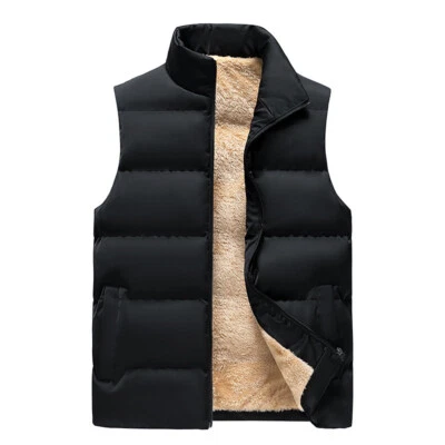 Men Sherpa Lined Puffer Vest Pockets Winter Zip Up Quilted Sleeveless Jacket - Image 1 of 4