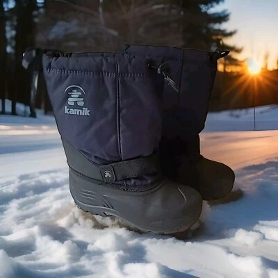 Kamik детский снег ботинки размер 4 синий ракета водонепроницаемый зимний регулируемый ремень - Изображение 1 из 4