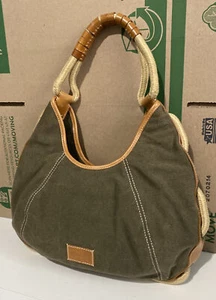 BCBGirls Medium Shoulder Bag Handbag Green Canvas & Rope - Picture 1 of 13