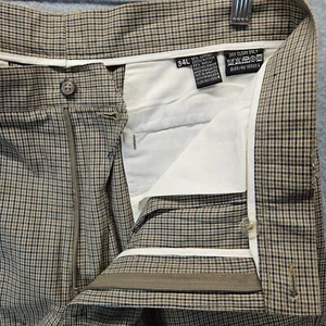 VTG Claiborne Pants Mens 34L (34x36) Beige Blue Plaid Rayon Blend Pleated Unique - Picture 1 of 21