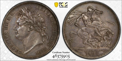 Silver 1821 Great Britain Crown  KM#680.1  Secundo   PCGS AU-53     SN3645 Cover