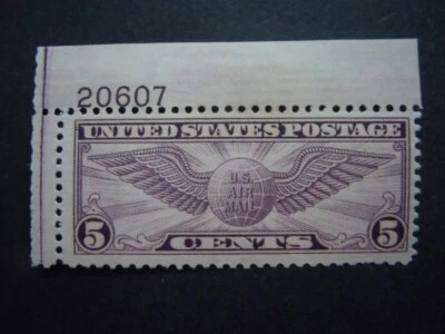 #C16 5c Winged Globe Plate Number Single # 20607 UL MNH OG VF CV $25 - Image 1 of 3