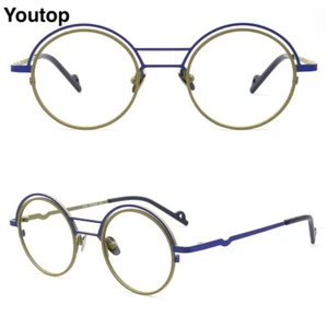 Gafas redondas de titanio vintage para mujer marcos doble puente oliva para hombre - Imagen 1 de 13